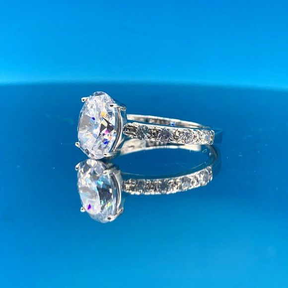 Pave Sterling Silver and Cubic Zirconia Engagement Ring - Picture 14 of 15